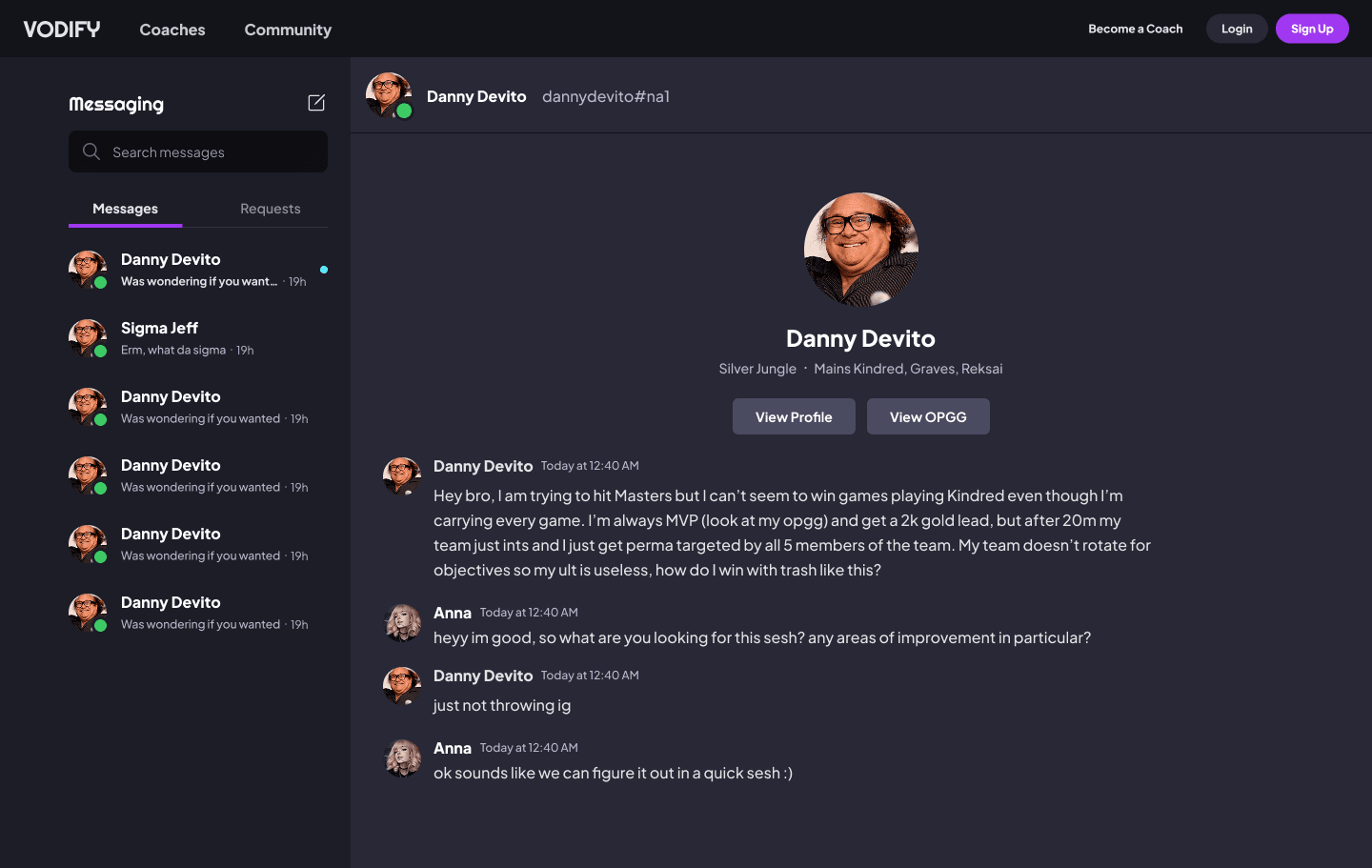 Profile page